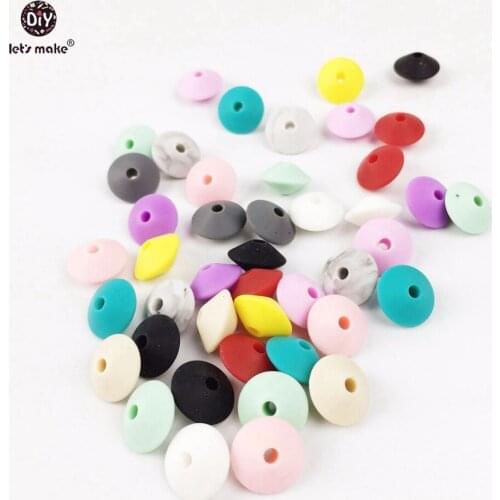 Lets make Silicone Teething Abacus Beads Marble Colorful Rhombus Baby Bracelet 100pc DIY Silicone Lentils Teether Pendant Beads