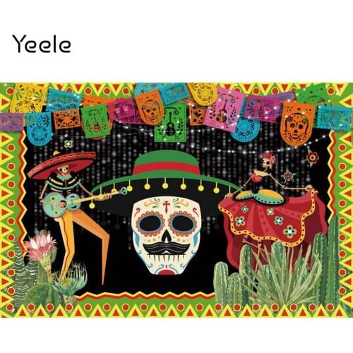 Yeele Day Of The Dead Photocall Backdrop Mexican Glitter Skeleton Cactus Photography Background Music Party Decor Photo Studio