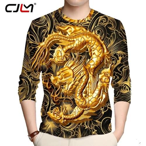 CJLM Full Body 3D Printing Dragon Long Sleeve Shirt Loose Long Sleeve T-Shirt Mens Gold Long Sleeve Top Purchasing Large Size