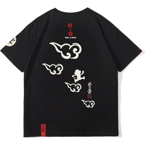 Men Harajuku Hip Hop Streetwear T Shirt Chinese Kanji Lucky Cloud Print T-Shirt 2021 Summer Casual Short Sleeve Cotton