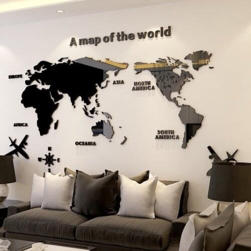 World wall art decoration map creative acrylic 3d stereo wall stickers guest chair sofa background wall office