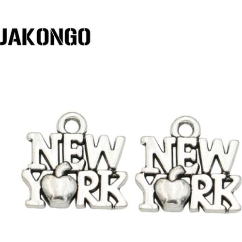 JAKONGO Antique Silver Plated New York Charms Pendant for Jewelry Making Bracelet Accessories DIY Handmade 14x15mm 30PCS/lot