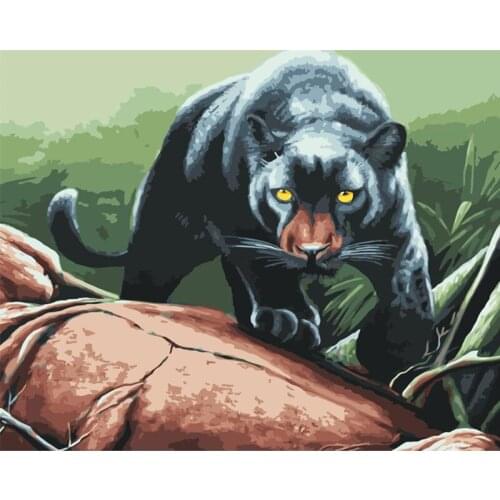 Painting By Numbers DIY Dropshipping 40x50 50x65cm Black panther Hunting Animal Handmade Gift For Adult Unique Gift Home Decor
