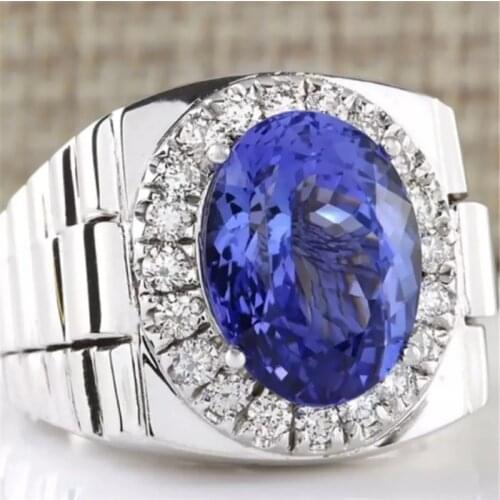Fashion Luxury Unisex Ring Blue Crystal Rings For Women Wedding Engagement Bands Anniversary Men Jewelry Party Gift