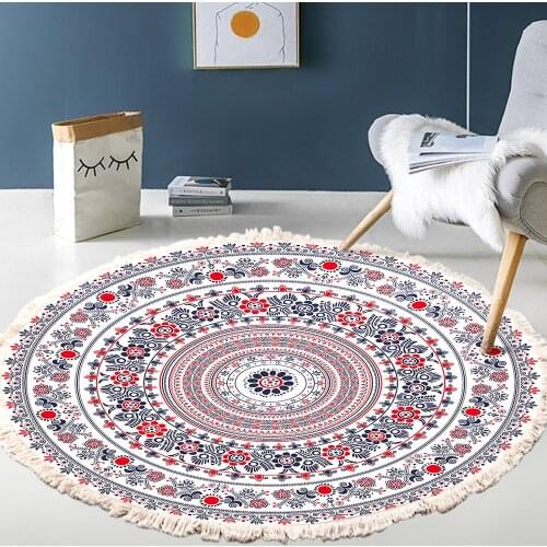 Nordic Round Carpets Bohemia Ethnic Tassel Mandala Hand Knotted Carpet Living Room Cotton Linen Big Rugs Morocco Classic Mats