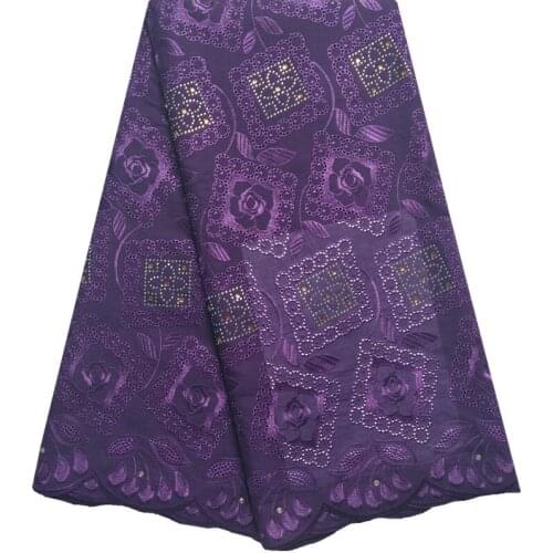 Best Sale Lace Cotton Swiss Voile Laces Purple Color African Swiss Lace Material Fabric Embroidered Laces For Party F1339