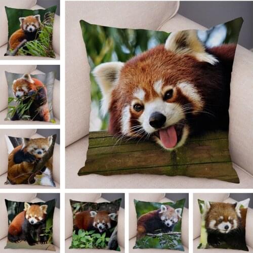 Cute Red Panda Printed Cushion Covers for Sofa Home Car Decor Lovely Wild Animal Pillowcase 45*45cm Soft Short Plush Pillow Case