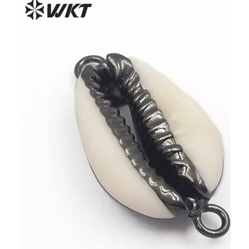 WT-JP048 WKT Fashion Natural cowrie shell with gunblack plated beautiful connectors with dounle hook for women jewelry making