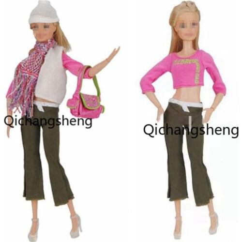 Fashion Winter 1/6 BJD Clothes For Barbie Doll Outfits White Coat Jacket Rosy Crop Top Pants Hat Scarf Bag 11.5" Dolls Accessory