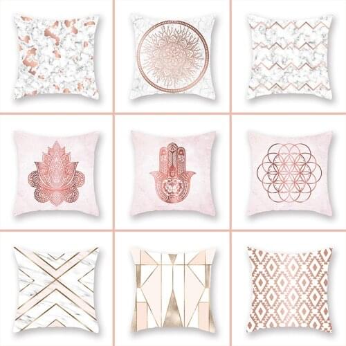 National Style Pink Geometric Printing Car Sofa Home Decoration Pillow Cover