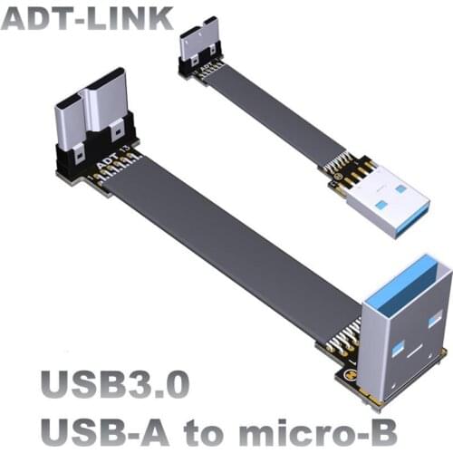 New FPV USB3.0 USB-A To Micro-B Male To Male Rx-Tx Flat Ribbon Cable Type A Straight/90 Degree Riser Adapter Micro USB3.0 Data