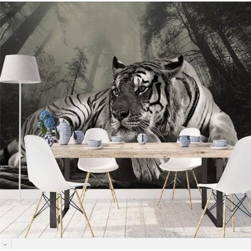 Beibehang Custom wallpaper 3D Large mural Nordic Simple Creative Tiger Forest Wall Decorative painting wallpaper papel de parede