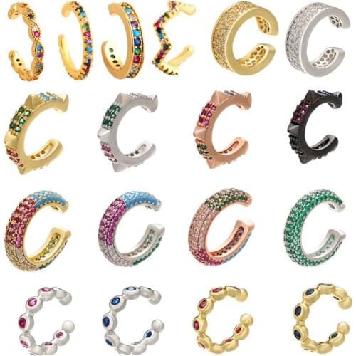Single One Ear Clip on Earrings Cuff Star Heart Rivet Rainbow CZ Gold Silver Color Earring Jewelry Aretes Non Pierced Earing