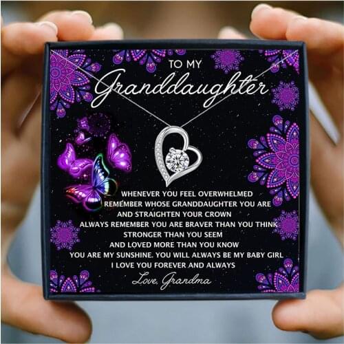 Hollow Heart Pendant Necklace Women Zircon Necklace for Granddaughter Birthday Gift Fashion Jewelry from Grandma Accessories