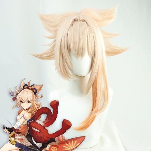 New Genshin Impact Yoimiya Cosplay Wig Blond Orange Wig Halloween Party Role Play Wig