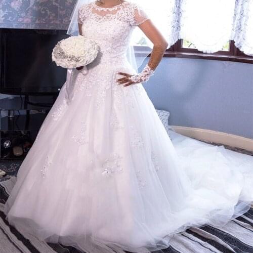 A-line wedding dress Chapel long train marriage dress half lace-up back zipper vestido de noiva Customized dress made in China