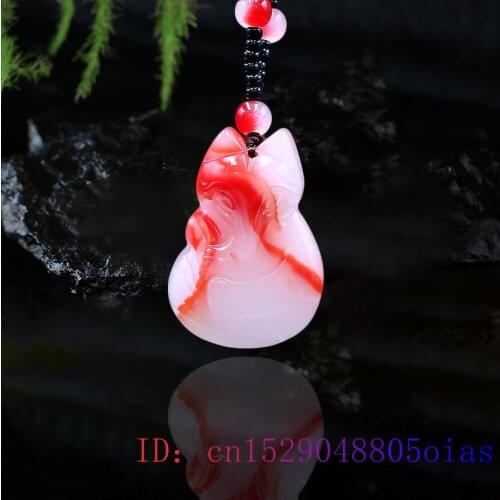 Jade Fox Pendant Carved Natural Jadeite Gemstone Charm Red White Women Jewelry Fashion Amulet Necklace Gifts Chinese