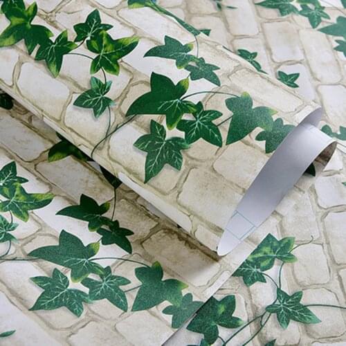 PVC Wall Stickers Green Leaf Self-Adhesive Thick Wallpaper Waterproof Pastoral Style Brick Renovation Background Furniture Films