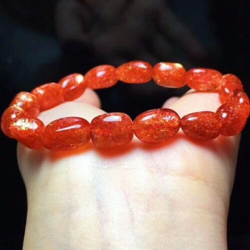 Certificate Natural Lepidocrocite Quartz Gold Strawberry Quartz Crystal Barrel Beads 8mm Rare Stretch Bracelet AAAAA