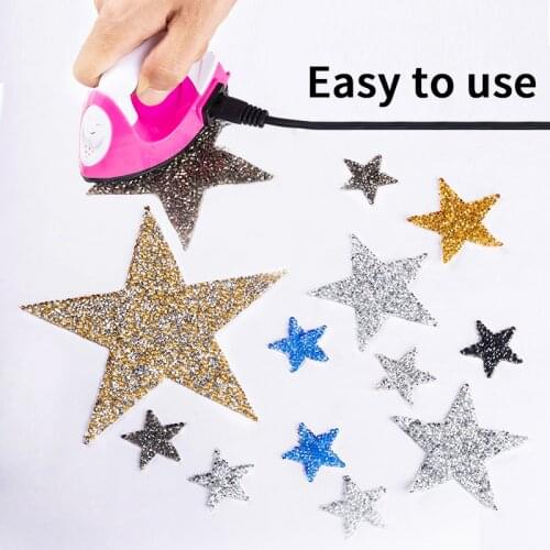 Mixed Size Clear Rhinestone Star Iron on Patches Applique Adhesive Stick Heat Transfer for Clothes Decoration/Crystal Car Sticke