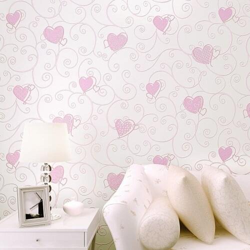 Modern Simple 3D Pink Love Heart Cartoon Wallpaper Childrens Bedroom Non-Woven Flocking Wall Paper Home Decor Papel De Parede