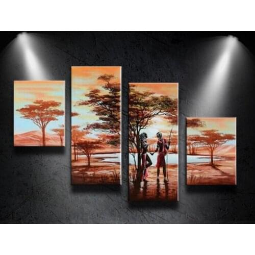 High Q Hand-painted Modern Sunrise Run Landscape Abstract oil painting On the Canvas Wall Art For Home Decoration 4pcs/set