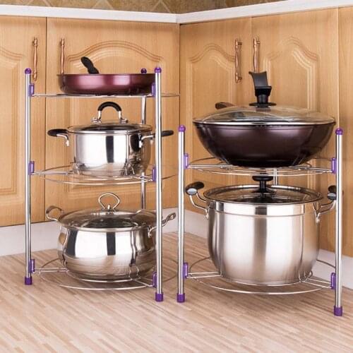 2/3/5 Tiers Pan Pot Rack Cookware Holder Storage Rack Metal Multi-Layer Kitchen Pantry Cabinet Counter Shelf Organizer Rack