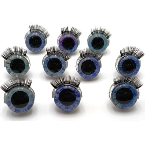 20pcs Blue Eyes And Eyelashes of hand painted 20mm safety eyes with eyelashes Glitter safety eyes Baby eyelashes