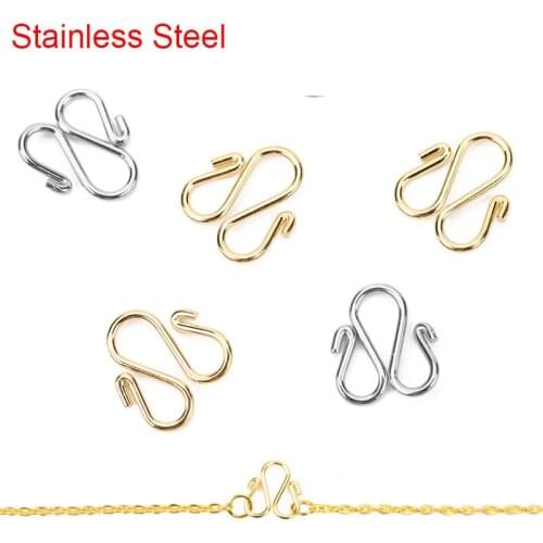 20pcs Stainless Steel Strong W Shape Clasps Hooks For Diy Necklace Bracelet Finding 12x11mm Gold Color End Clasps Jewelry Making
