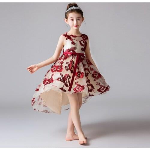 2019 NEW !! Embroidery flower dress for girl christmas dress girl princess dress / Asymmetrical kids dress for girl