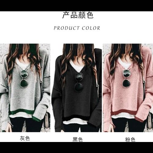 2019 ladies solid color long-sleeved V-neck casual women