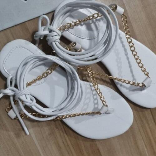 2021 New Summer Sandals Sexy Open Toe Lace Up Women Sandal Woman Outdoor Flat Sandalia Metal Chain Decoration Sandalias Mujer