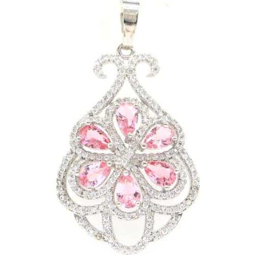 46x28mm Big Leaf Silver Pendant for Women Created Pink Raspberry Rhodolite Garnet Wedding Fine Jewelry Drop Shipping