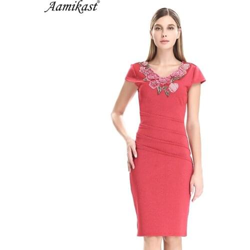 AMIKAFASHION Summer Womens embroidery Elegant Vintage Dobby fabric Hollow out embroidered Ruched Pencil Bodycon Party Dress