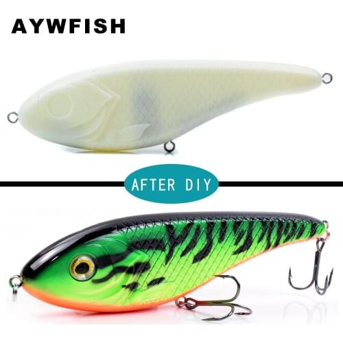 AYWFISH 5PCS A Lot Unpainted Jerkbait Pike Musky Killer 150mm 74.5g Rattle Sinking Fishing Lures DIY Blank Lipless Jerk Baits
