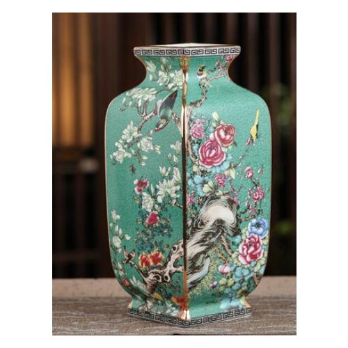 Qing Dynasty Qianlong Enamel Painting Golden Square Flower and Bird Vases Antique Porcelain Antique Porcelain Antique Porcelain