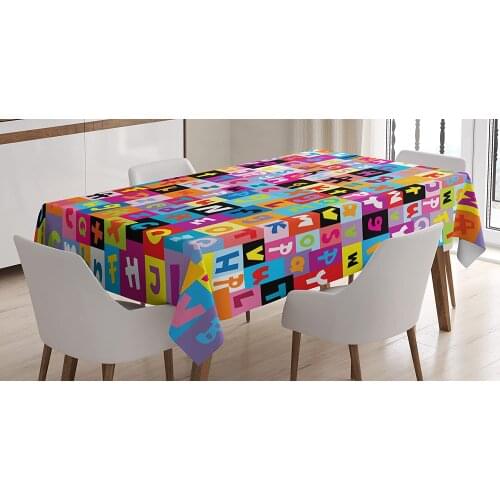 Colored Alphabet Letters Pattern School Puzzle Children Graphic Print Custom Table Cover for Dining Room Kitchen Decor