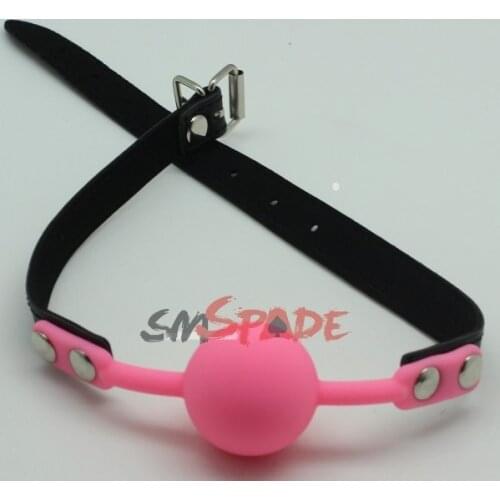 D:4.0cm pink silicone bondage ball gag,adule sex restraint rubber mouth plug with PU belt,sex bondage ball gag