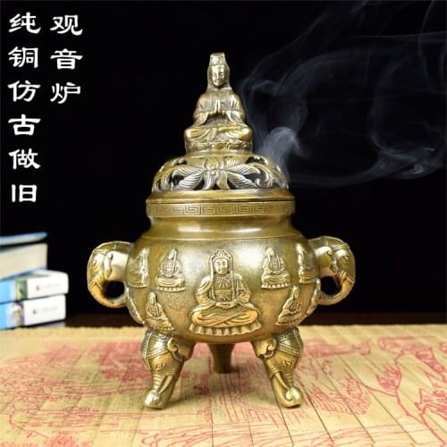 Decoration art craft Copper incense burner furnace size Guanyin smoked aromatherapy aromatherapy incense tower antique stove fur