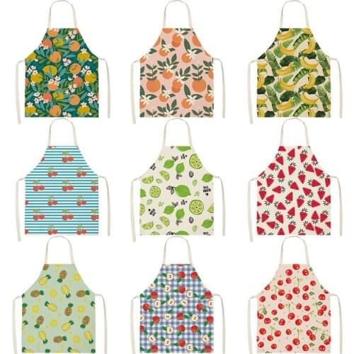 Fruit Cotton Linen Apron Cherry Orange Lemon Printed Kitchen Women Baking Waist Bib Home Cooking Brief Sleeveless Pinafore