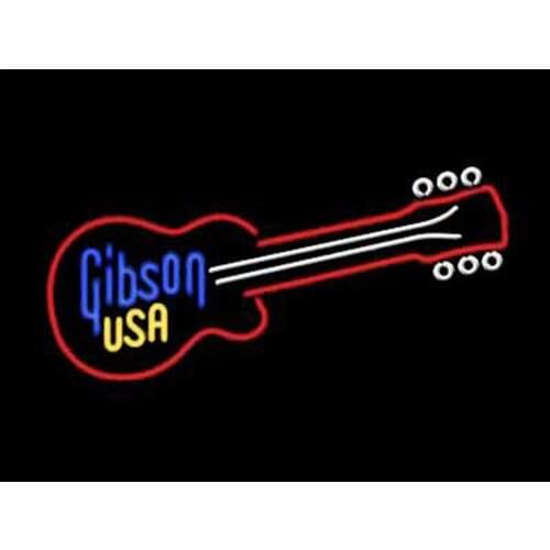 Gibson USA Guitar Custom Handmade Real Glass Tube Drink Bar KTV Party Store Shop Advertise Decoration Display Neon Sign 17X14"