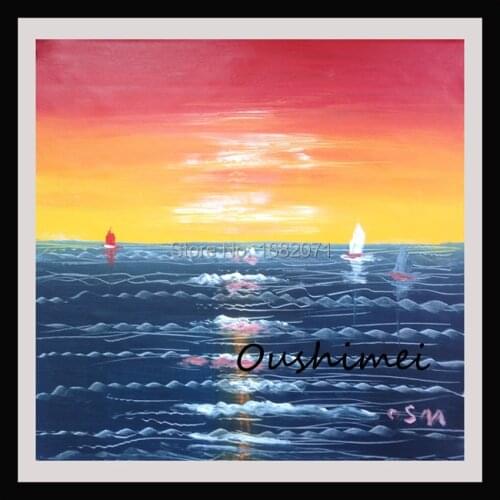 Artist Original Abstract Sunset Ocean Oil Painting for Wall Decoration High Quality Abstract Seascape Oil Painting for Wall Art