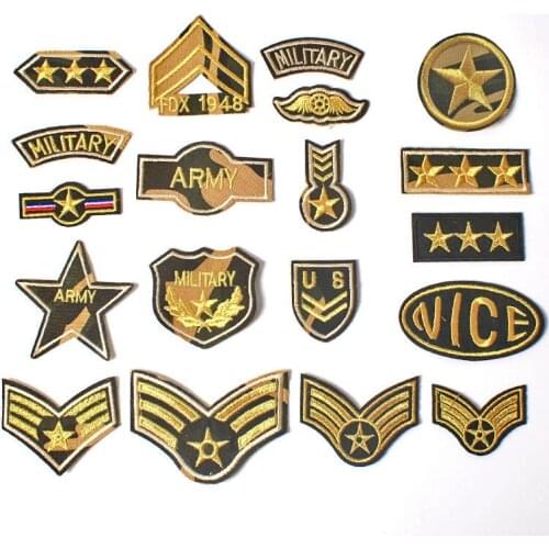 Camouflage Gold Thread Letter Badge Clothes Patch Stickers Repair Factory Direct Support Custom Cross-Border