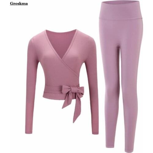 Professional Yoga Two Piece Set Women Fitness Gym V-Neck T Shirt Sports Running High Waist Pants Outdoor Ropa Mujer