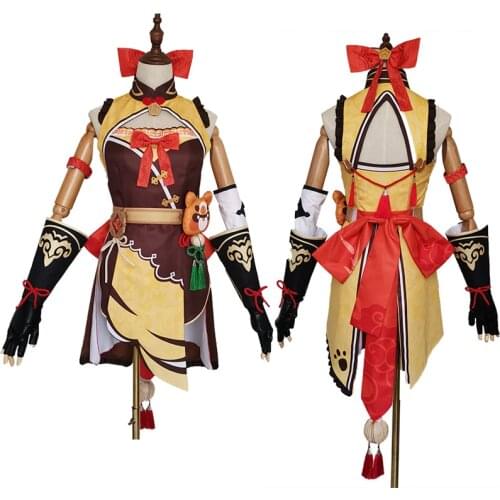 Game Genshin Impact Xiangling Cosplay Costume Anime Qipao Women High Split Dress Cheongsam Halloween Party Outfit Uniform