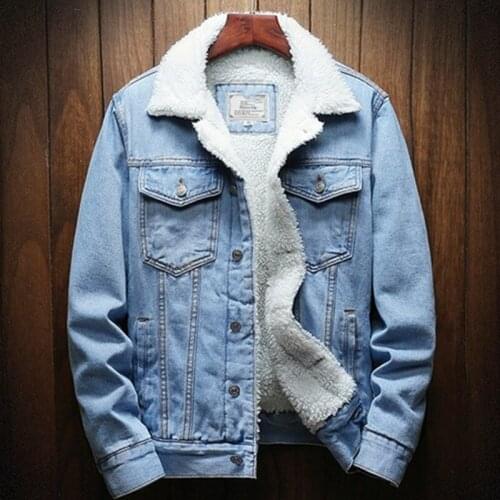 New Fashion Black Blue Winter Denim Jackets Men Warm Jean Coats Large Size Wool Liner Thicker Denim Outerwear