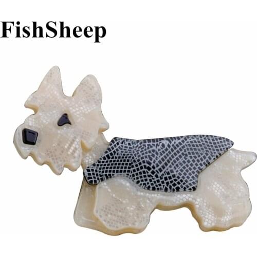 FishSheep Lovely Acrylic Dog Brooches For Women Kids Resin Animal Puppy Schnauzer Brooch Sweater Lapel Pins Accessories Gift