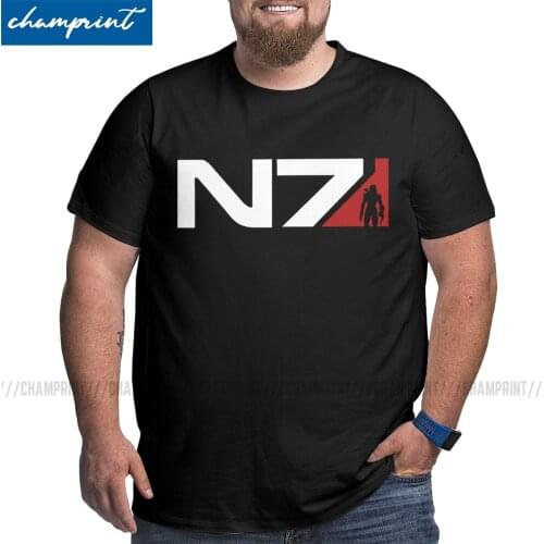 N7 FemShep T-Shirts Men Mass Effect Shepard Gaming Novelty Cotton Tee Shirt Big Tall T Shirts Printed Clothing Plus Size