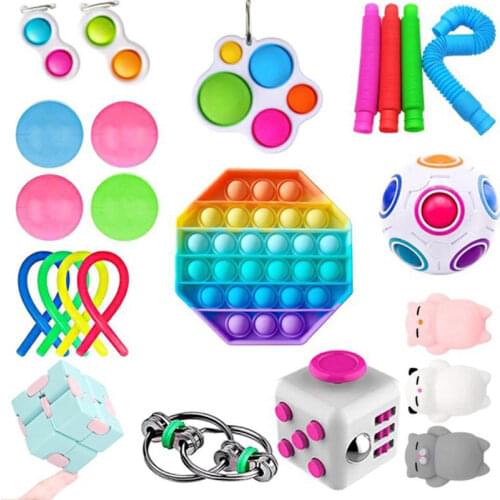 Anti Stress Fidget Toys Set Stretchy Strings Push bubble Kit Adults Children Squishy Sensory Antistress Relief Figet Toys Pack