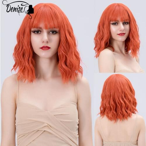 Orange Wave Colored Short Natural Synthetic Wig For White Women With Wangs Daily Hair Heat Resistan Cosplay Wvay Fiber Gir lWigs
